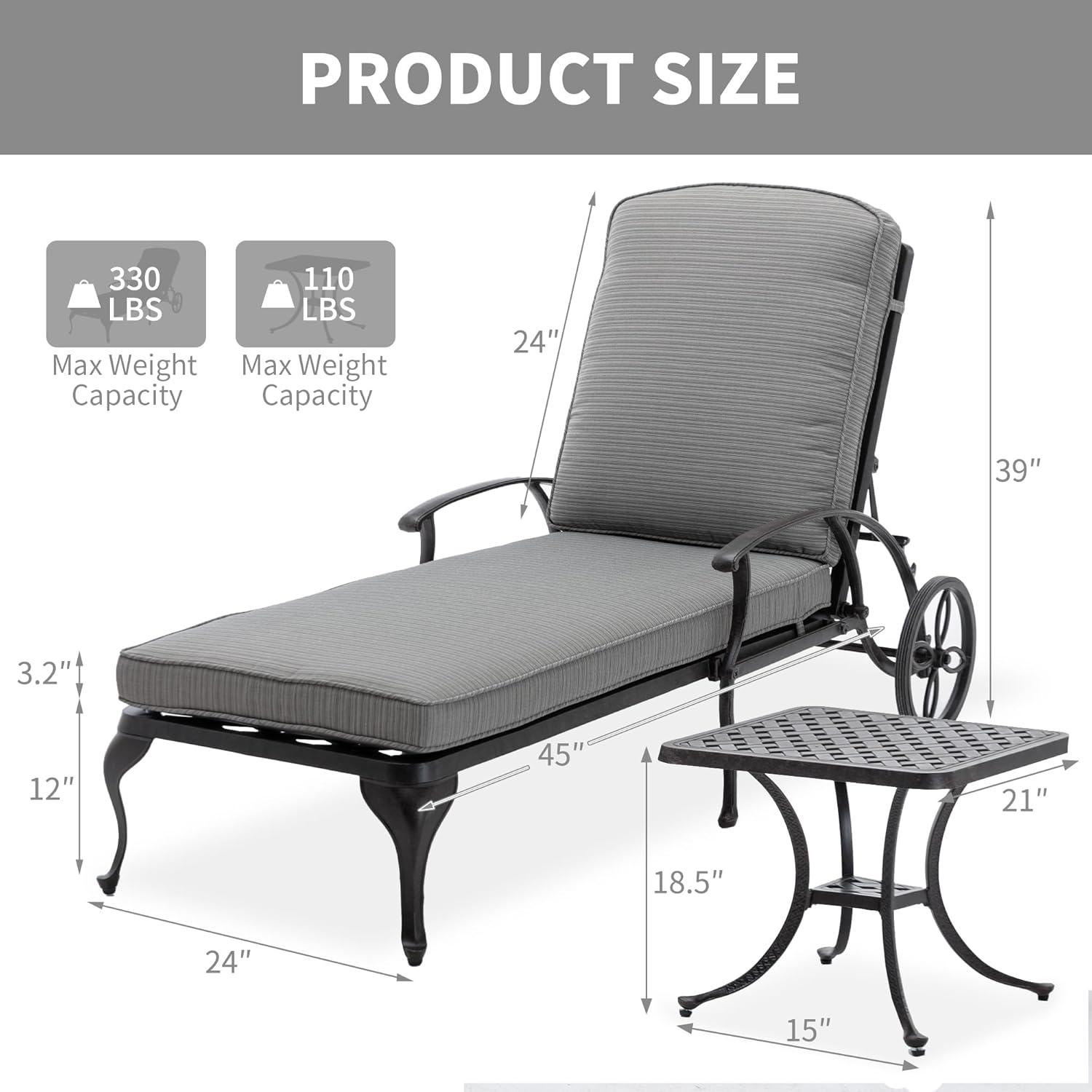 Gray Aluminum Outdoor Chaise Lounge Set with Cushions