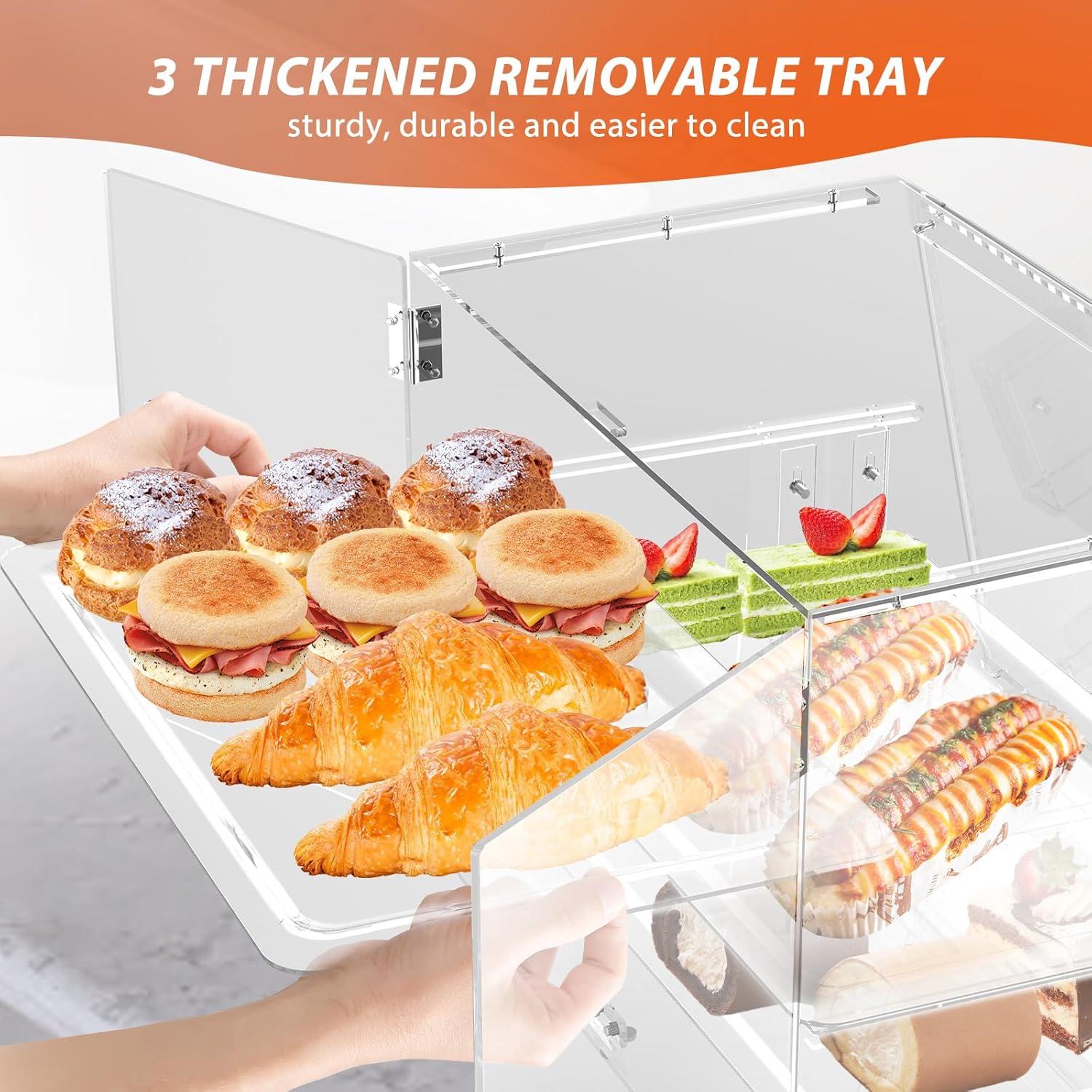 Clear Acrylic 3-Tier Countertop Bakery Display Case with Removable Trays