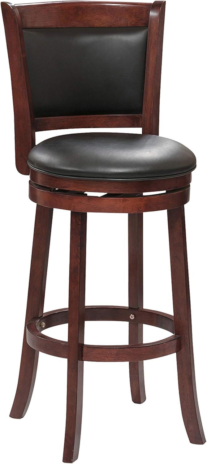 Traditional Cherry Wood and Black Faux Leather Swivel Pub Stool