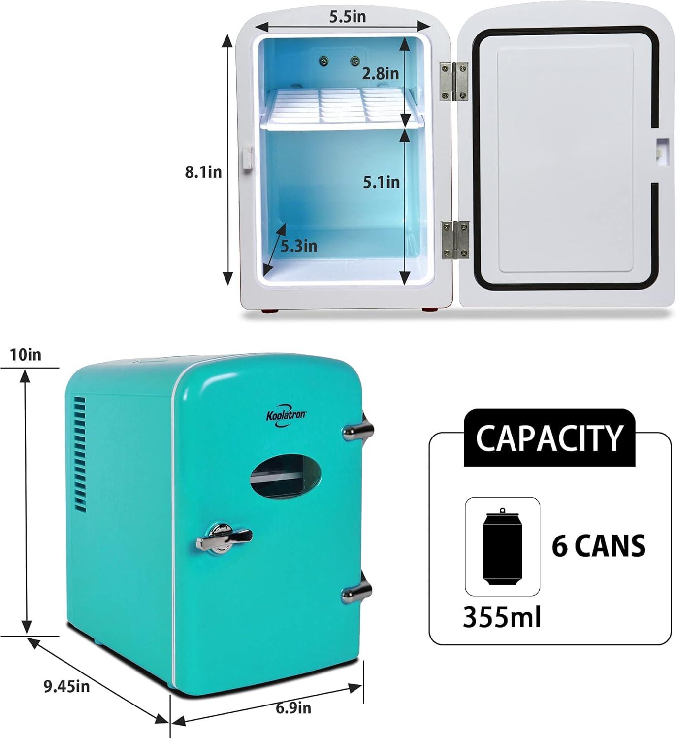 Koolatron Retro Portable Cooler 6 Can, 4 L, AC/DC Mini Fridge Cooler,  Aqua