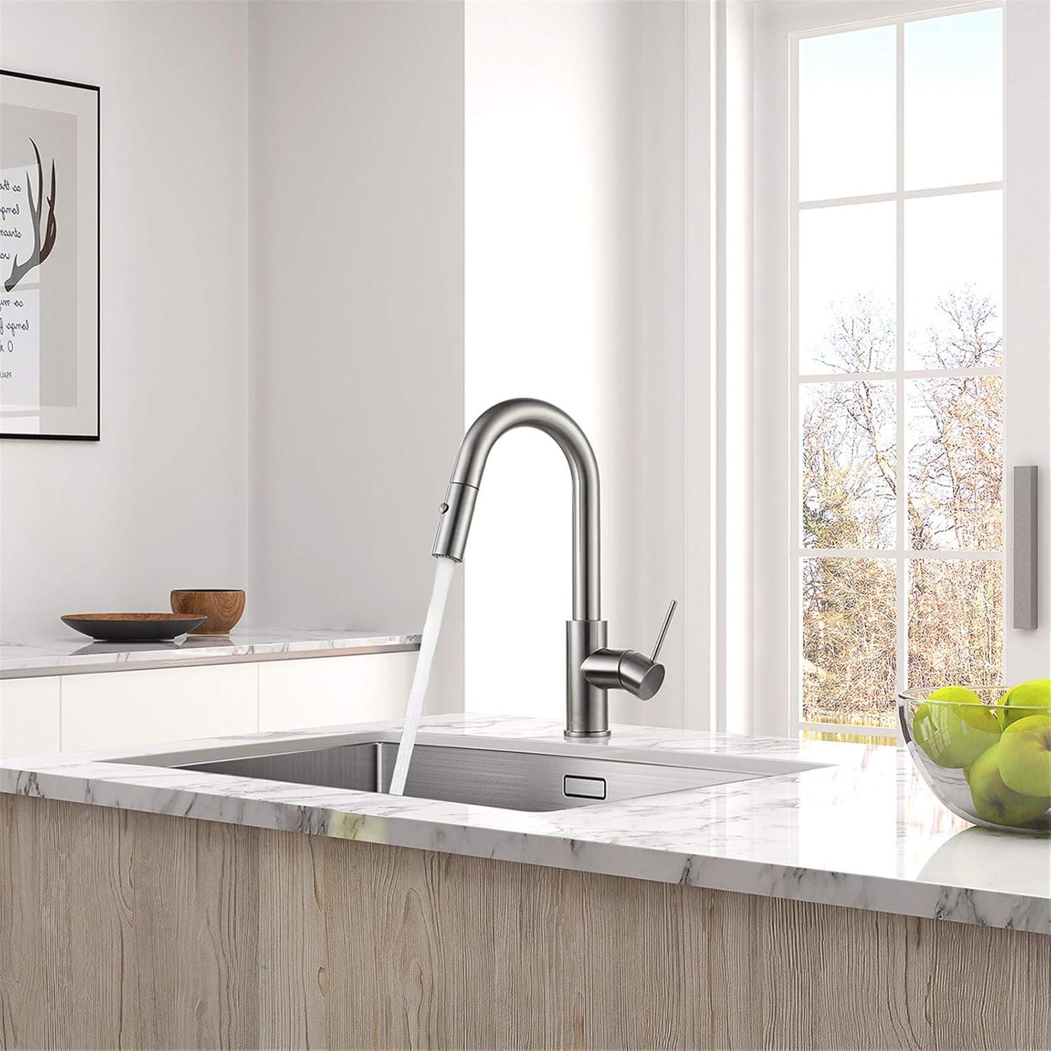 Brushed Nickel Bar Faucet with Pull-Down Sprayer