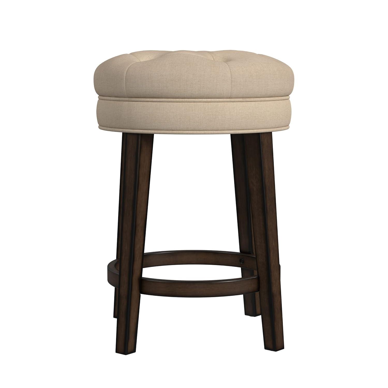 Krauss Backless Counter Height Barstool: Linen Upholstery, Charcoal Wood Frame - Hillsdale Furniture