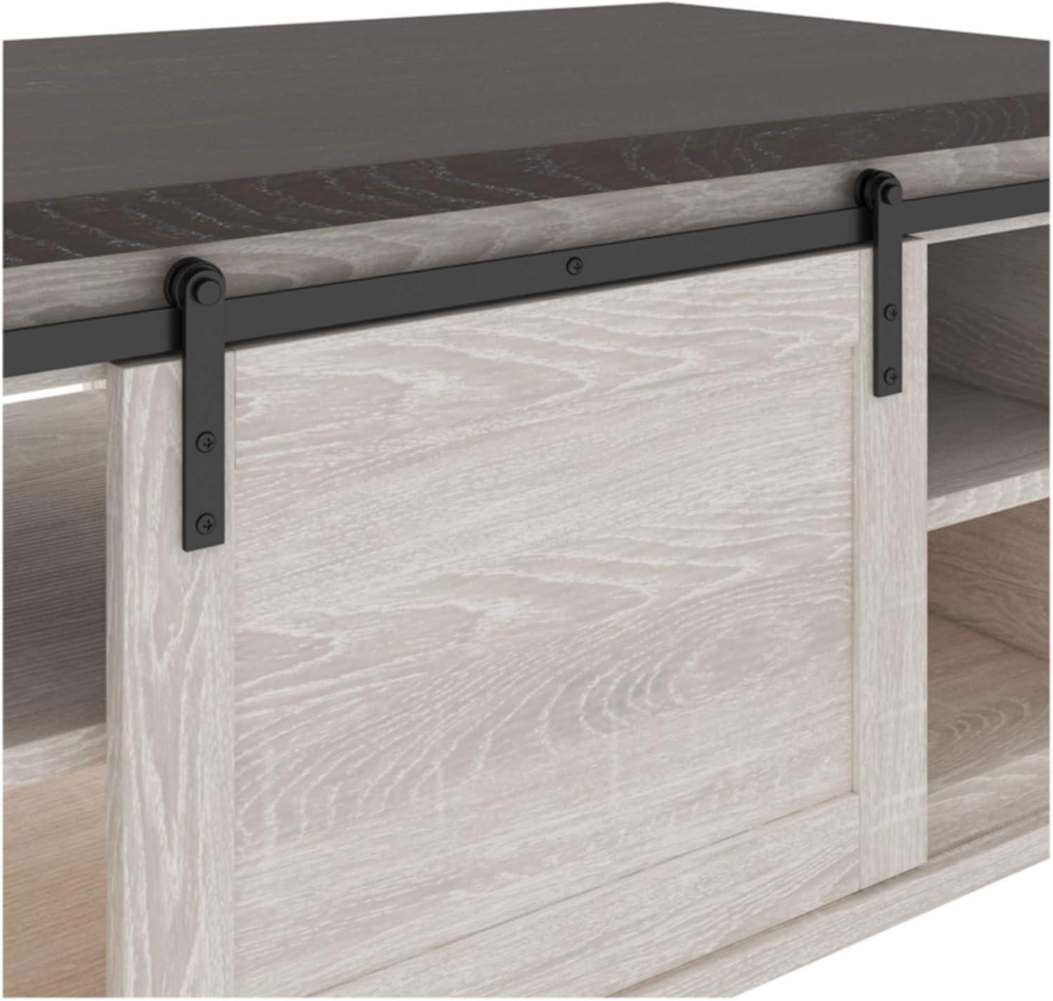 Contemporary Two-Tone Sliding Barn Door Coffee Table with Storage