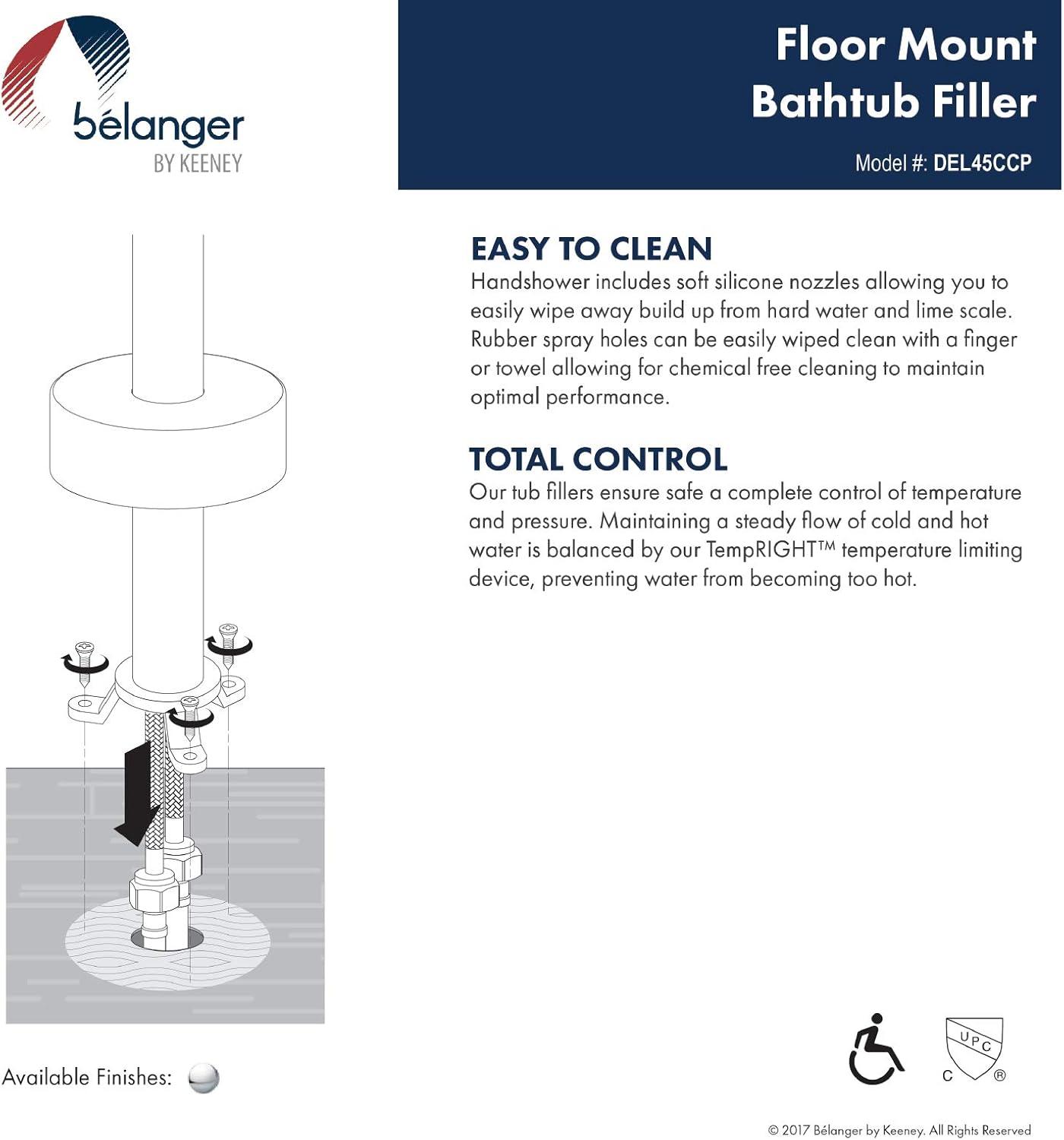 Belanger Floor-Mounted Free Standing Bathtub Faucet with Swivel Handheld Shower, Polished Chrome