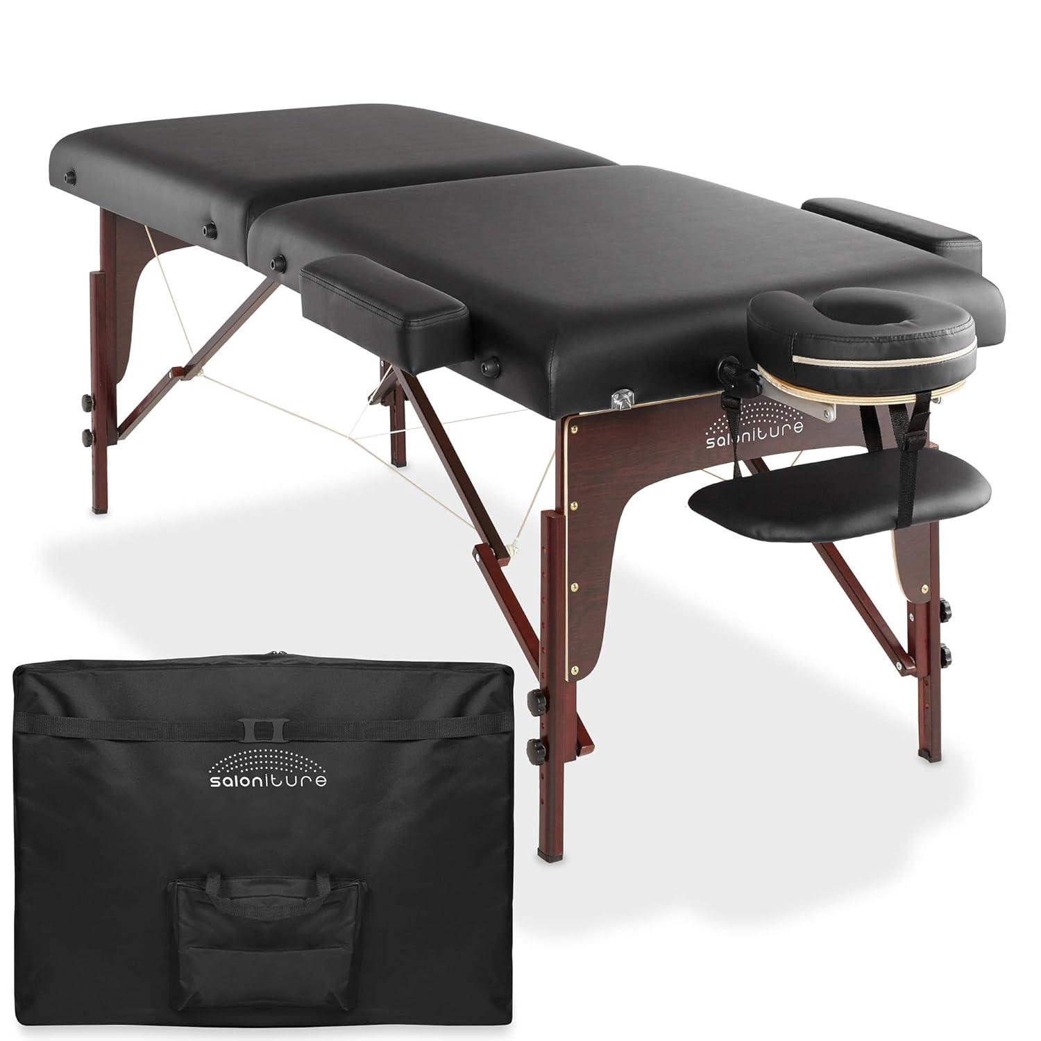 Saloniture Professional Portable Lightweight Bi-Fold Massage Table with Reiki Panels - Black