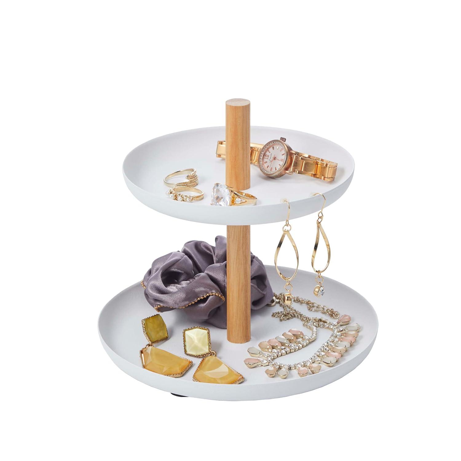 Yamazaki Home Tiered Accessory Trays, Steel + Wood