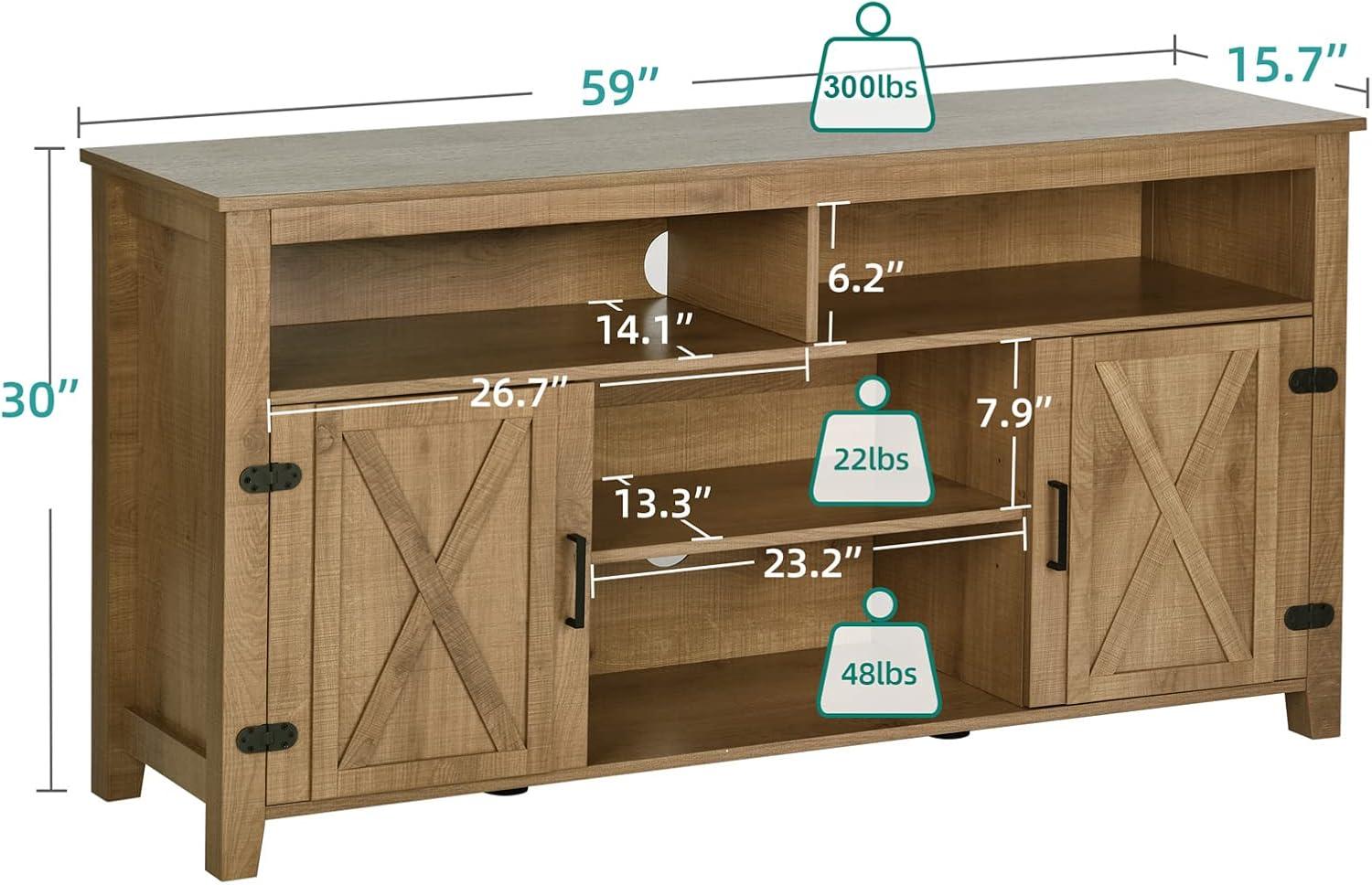 Barnwood Farmhouse Barn Door TV Stand with Adjustable Shelves