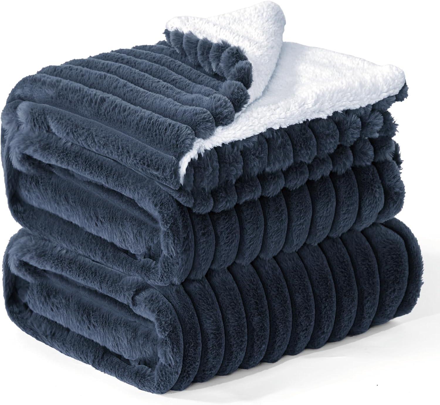 PAVILIA Soft Thick Fleece Flannel Ribbed Striped Throw Blanket, Luxury Fuzzy Plush Warm Cozy for Sofa Couch Bed