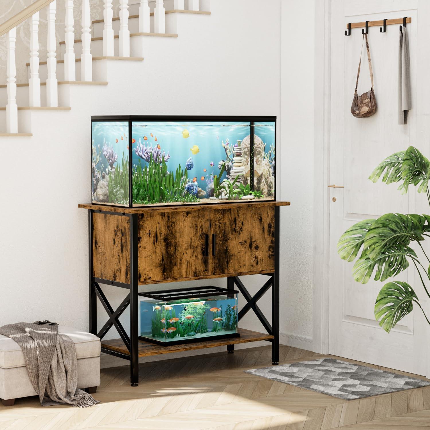 Tucker Murphy Pet™ Fish Tank Stand - 55-75 Gallon Wooden Aquarium Stand With Storage Cabinet For Fish Tank Accessories - 770 LBS Capacity, 51"X19.6"X35"H