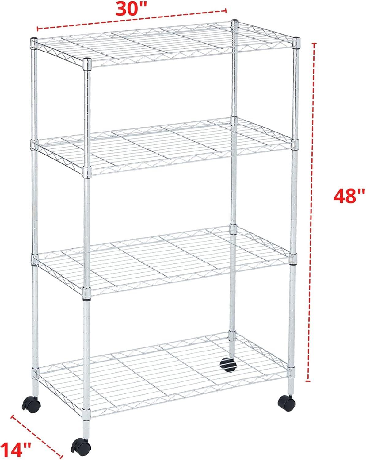 Chrome 4-Tier Adjustable Wire Shelving Unit with Wheels