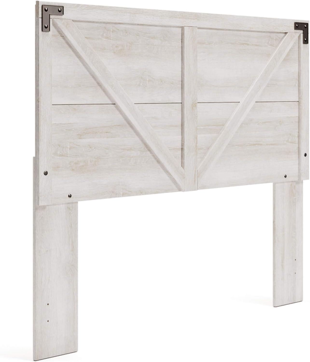 Whitewash Wood Queen Panel Headboard with Crossbuck Detail