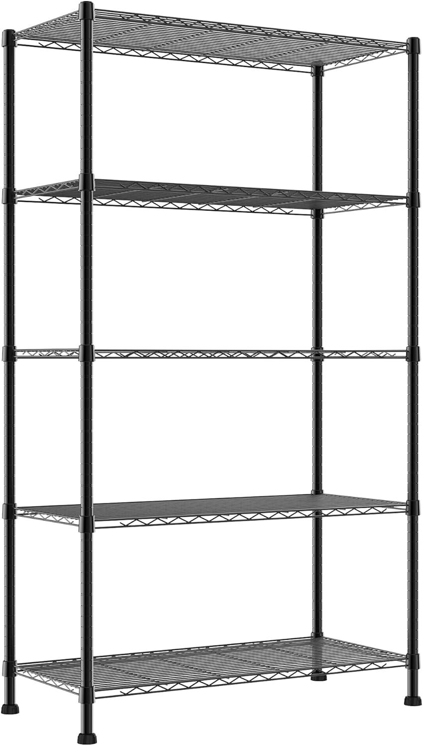 Honey-Can-Do 5-Shelf Steel Adjustable Storage Shelves, Black, Holds up to 350 lb per Shelf
