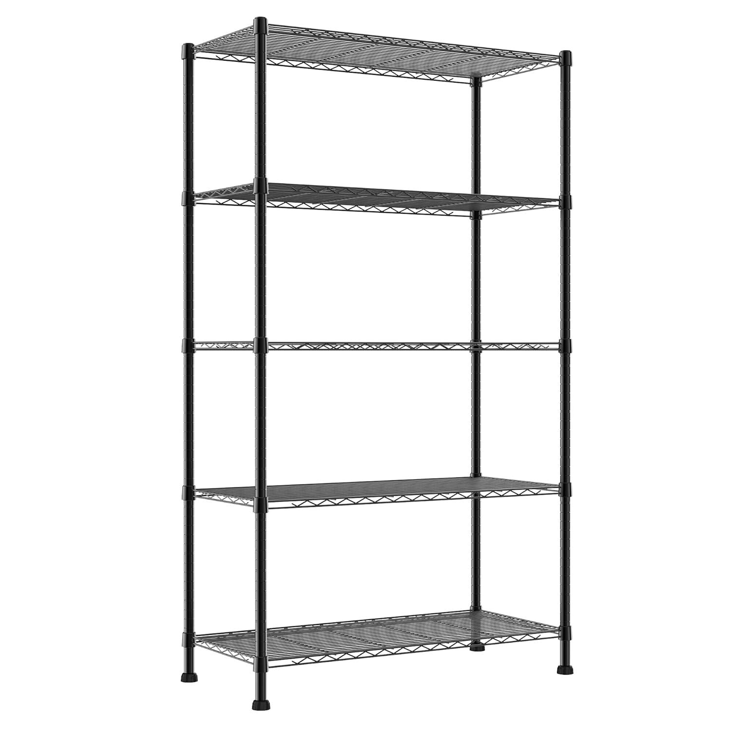Honey-Can-Do 5-Shelf Steel Adjustable Storage Shelves, Black, Holds up to 350 lb per Shelf