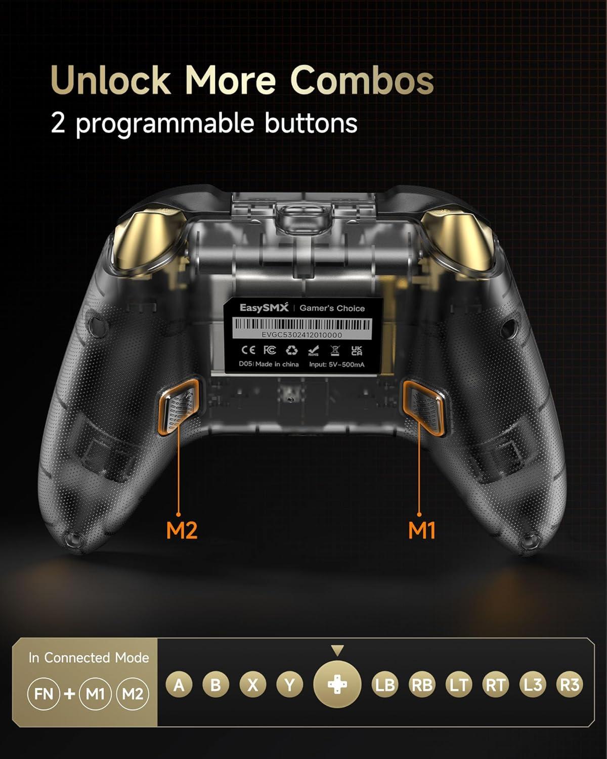 EasySMX Pro Wireless Gaming Controller with Charging Dock–Hall Effect Joysticks & Triggers, RGB Lighting for PC/iOS/Android/Switch