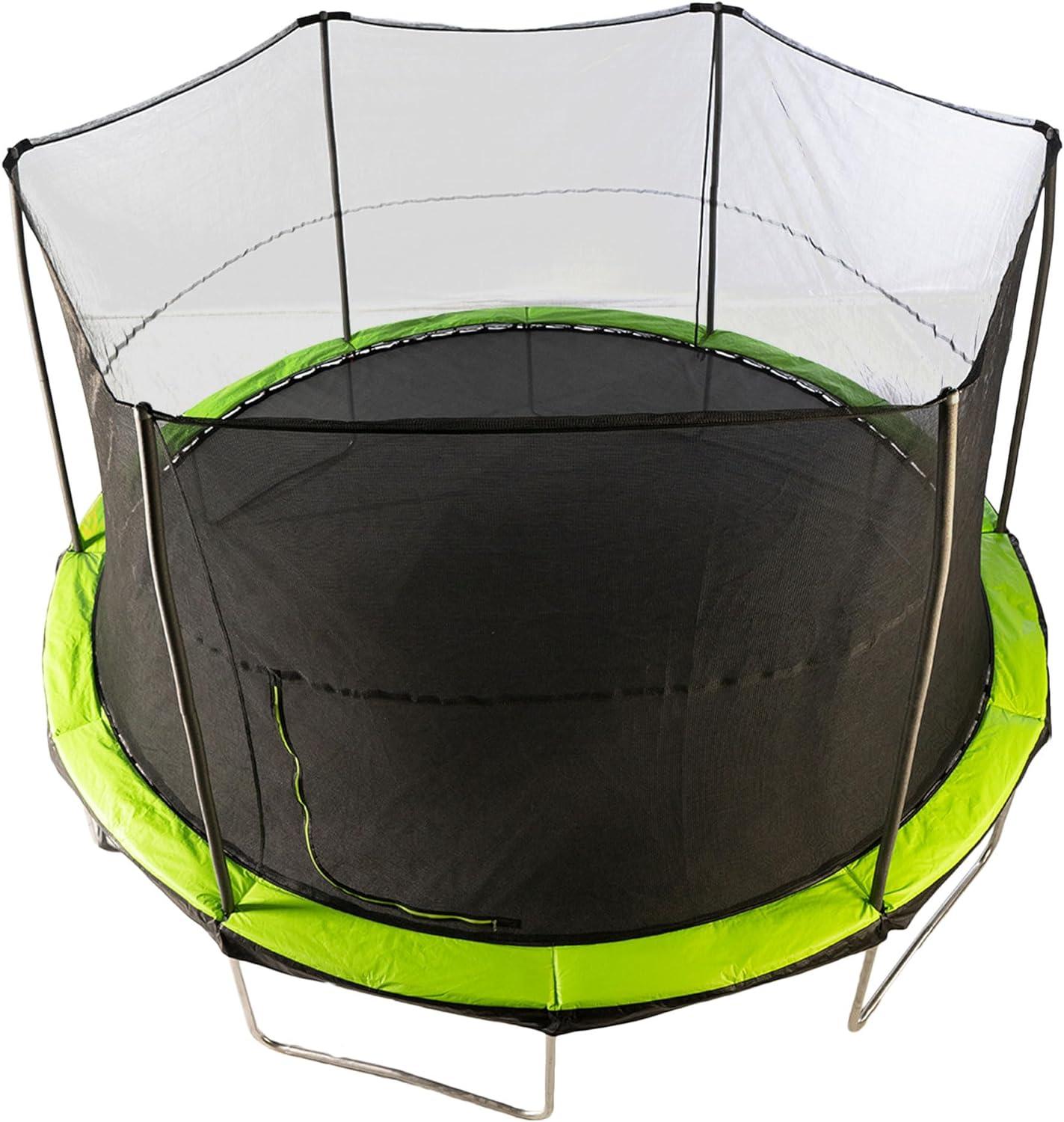 JumpKing 14 Foot Round Trampoline and Enclosure System with Galvanized Steel Frames and 200 Pound Capacity for Kids and Adults, Black/Lime Green