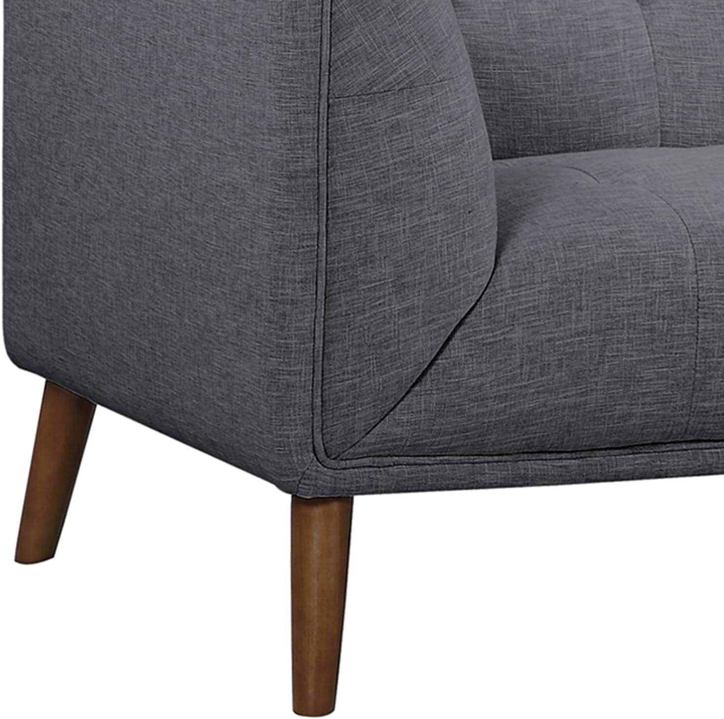 Hudson Gray Loveseat Button-Tufted Linen and Walnut Legs