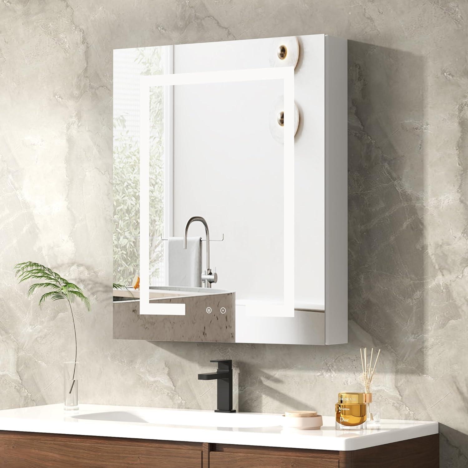 Ebern Designs Christhilde Medicine Cabinet with LED Mirror for Bathroom, Defog, Stepless Dimming, 3 Color Change, 2 Outlets, 2USB & Reviews | Wayfair