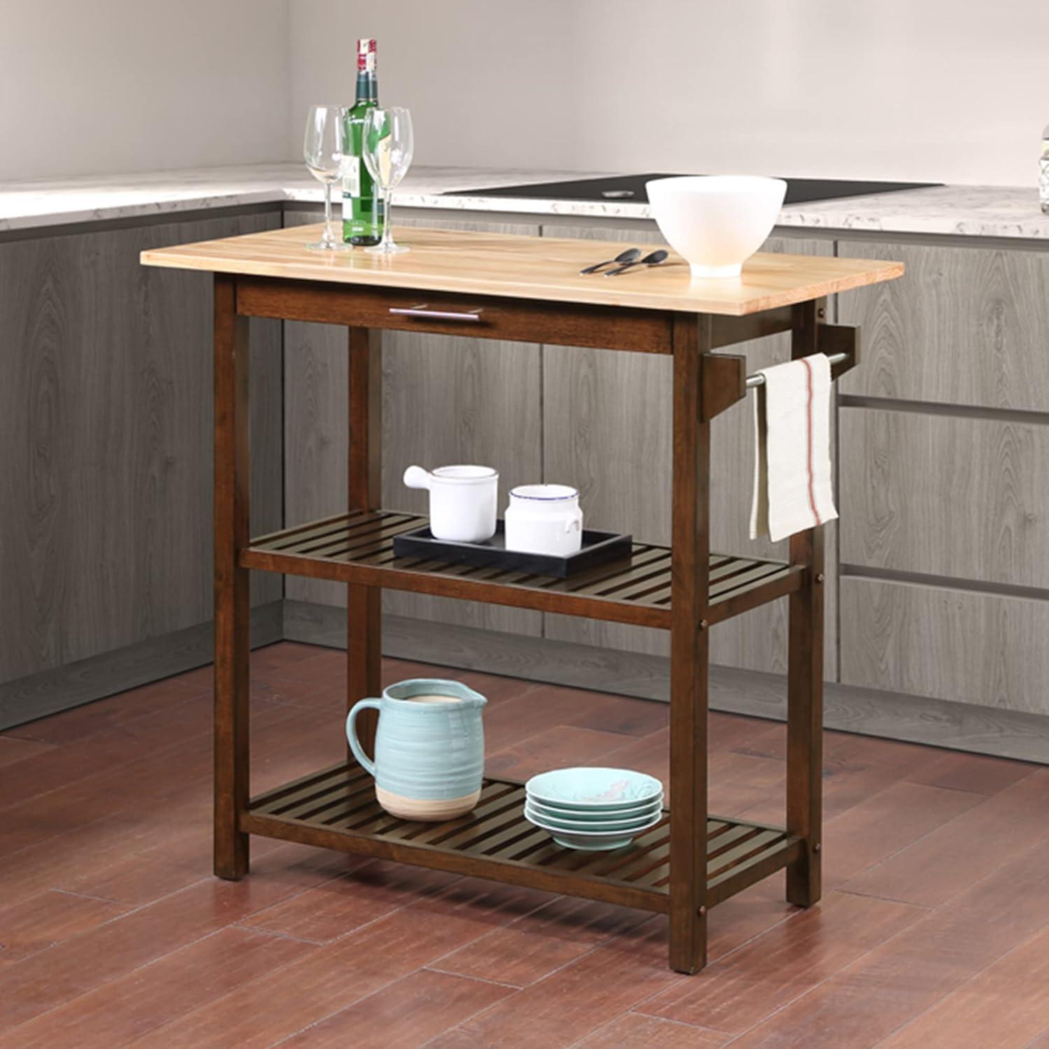 Convenience Concepts Designs2Go 3 Tier Butcher Block Kitchen Prep Island with Drawer, Espresso/Butcher Block