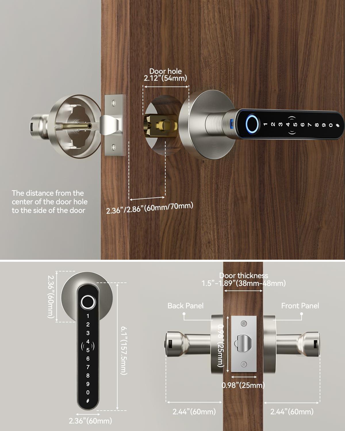 Smart Door Lock Fingerprint, Keyless Entry Door Lock With Handle, APP/IC Cards/Codes/Keys/Fingerprints Biometric Electronic Keyless Entry Lock For Bedroom Home Hotel Office
