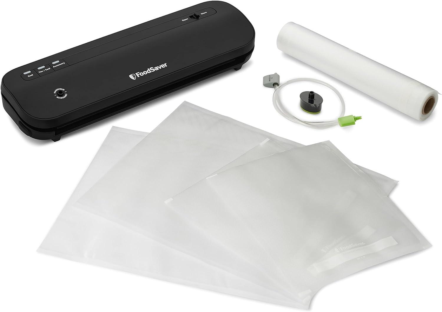 FoodSaver Space-Saving Vacuum Sealer with Bags and Roll Black: Compact Food Savers Vacuum System, Plastic & Metal