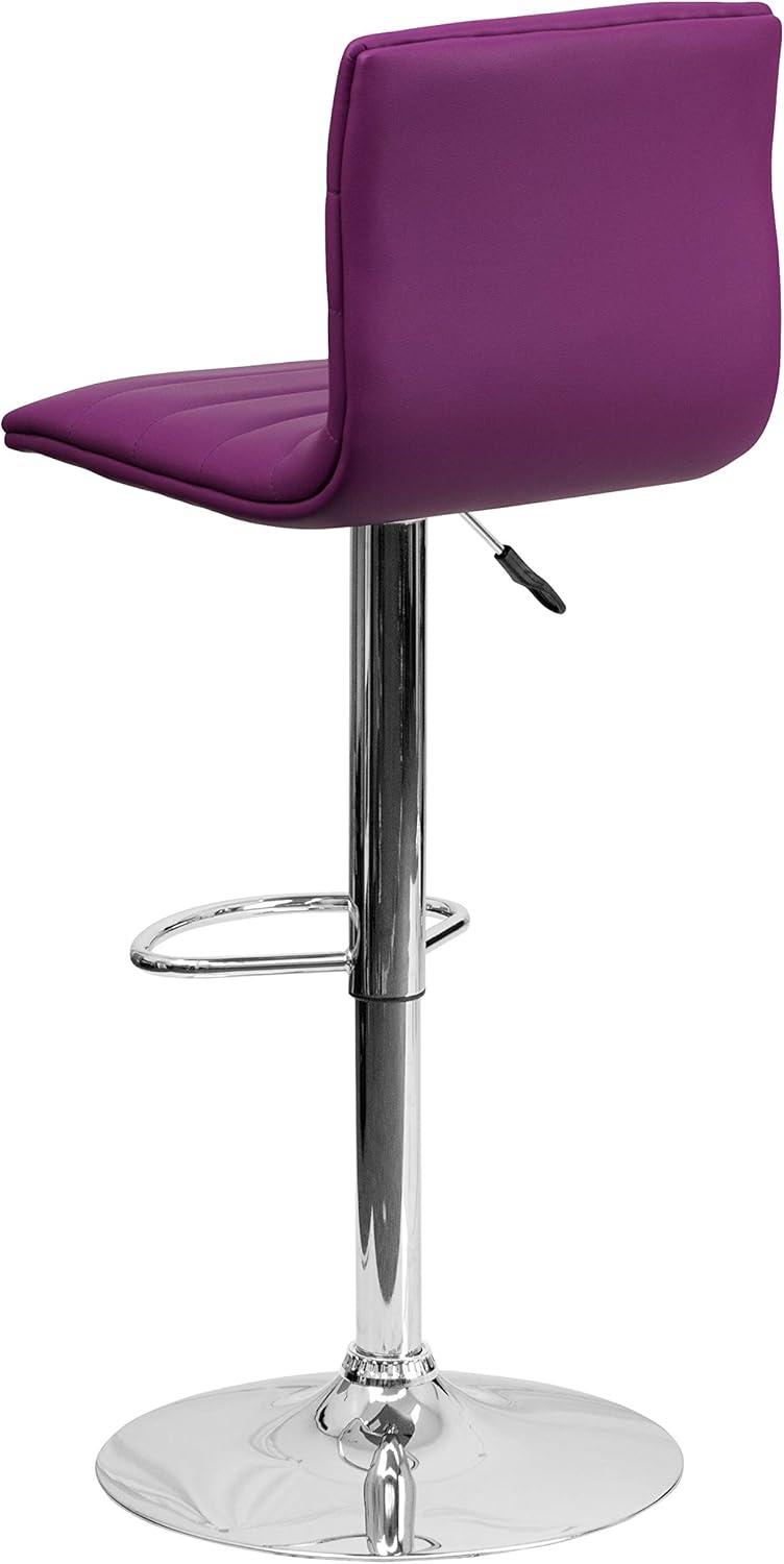 Flash Furniture Modern Purple Vinyl Adjustable Bar Stool with Back, Counter Height Swivel Stool with Chrome Pedestal Base