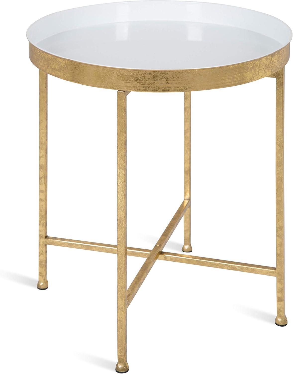 Celia Round White and Gold Metal Mirrored Side Table, 21"