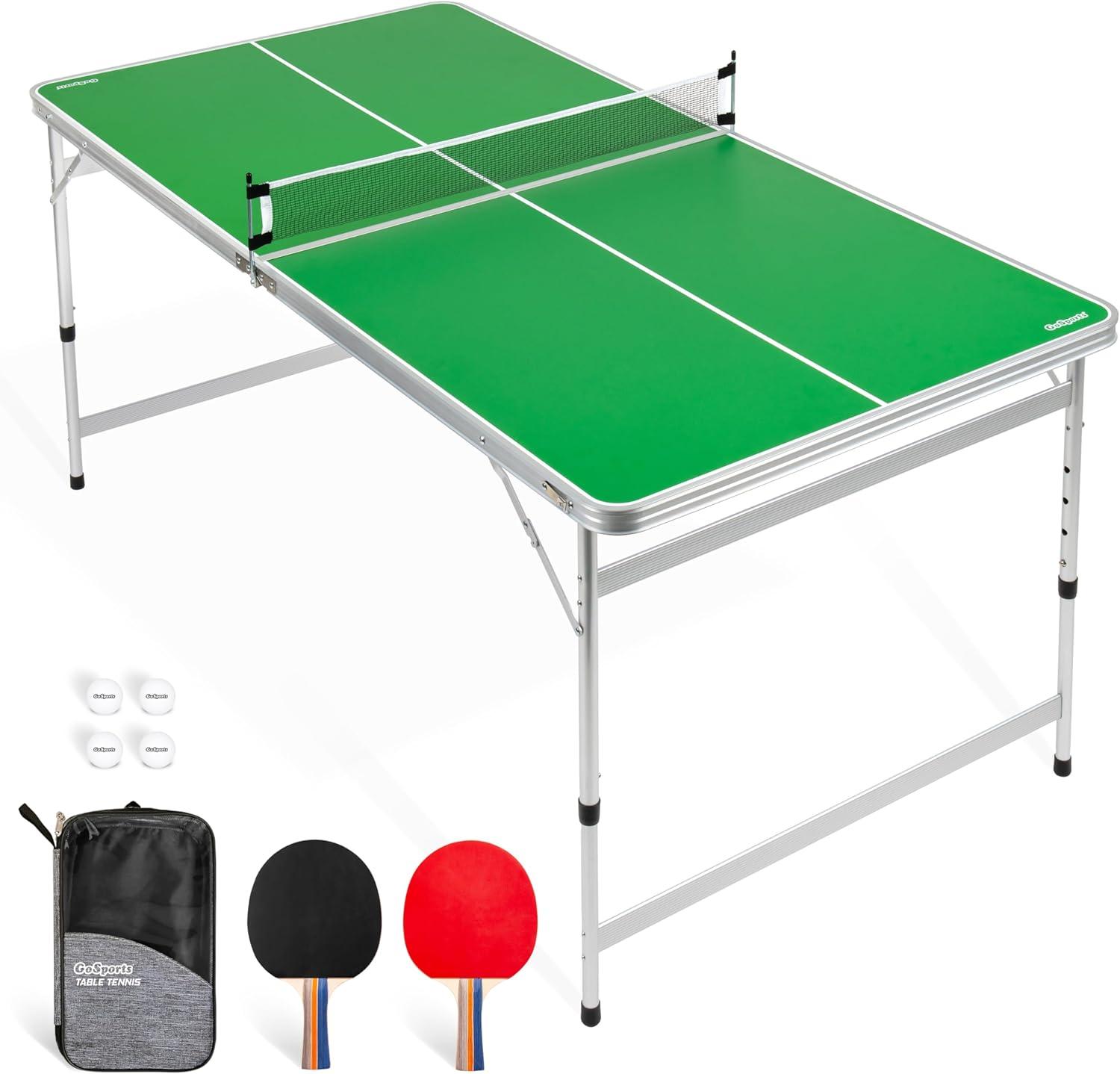 GoSports 6 x 3 ft Mid-Size Table Tennis Table Set with Adjustable Height - Green