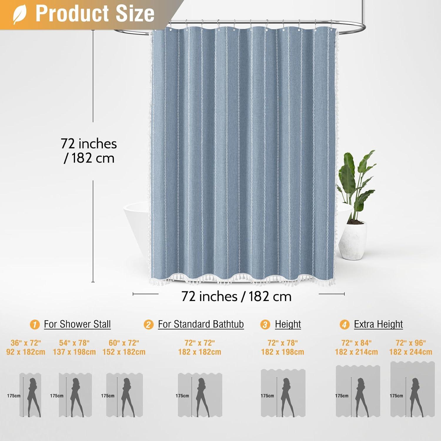 Venisha Linen Blend Striped Shower Curtain with Hooks Included