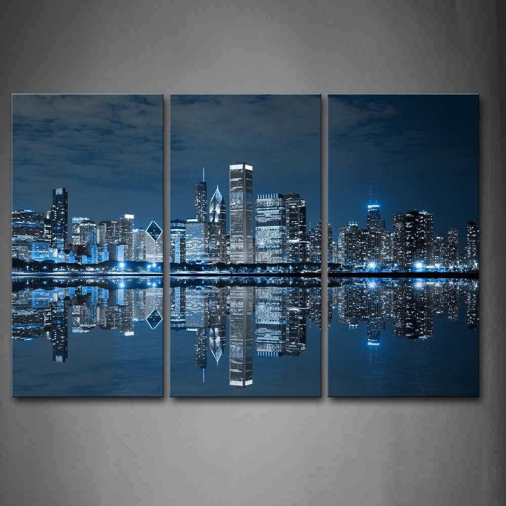 Blue Chicago Buildings Canvas Print Triptych Wall Art