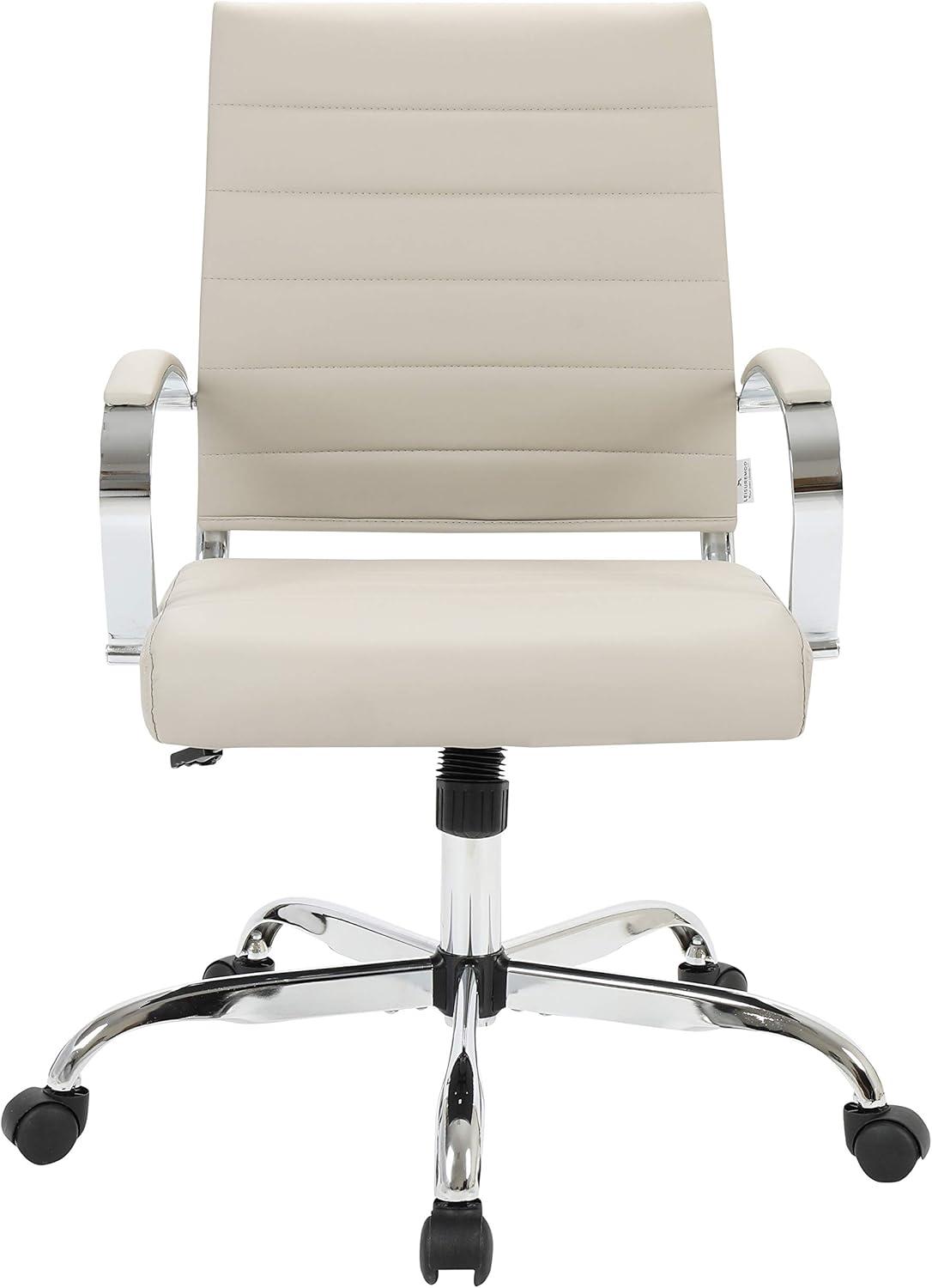 LeisureMod Benmar Modern Leatherette Executive Swivel Office Chair in Tan