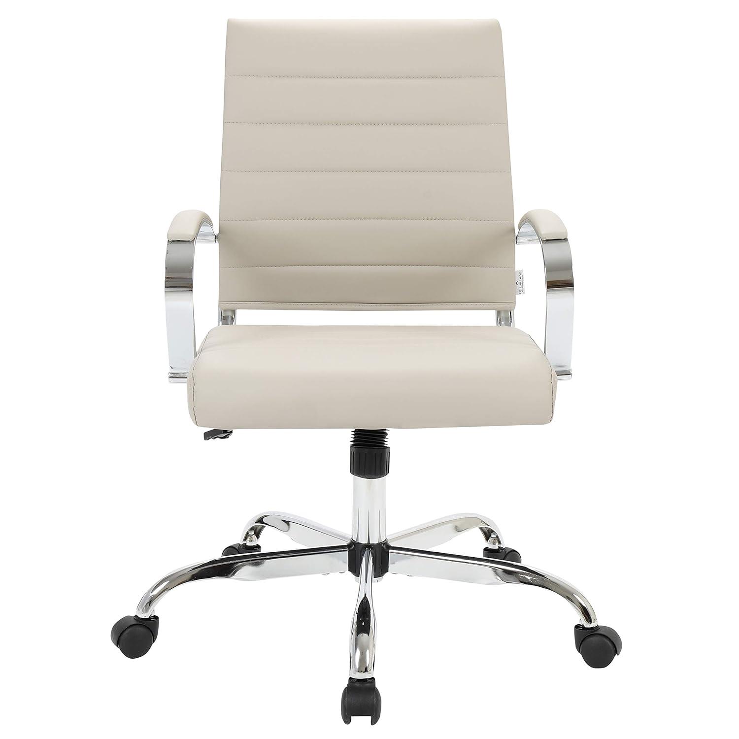LeisureMod Benmar Mid-Back Office Conference Chair Upholstered in Leather with Swivel and Tilt in Tan