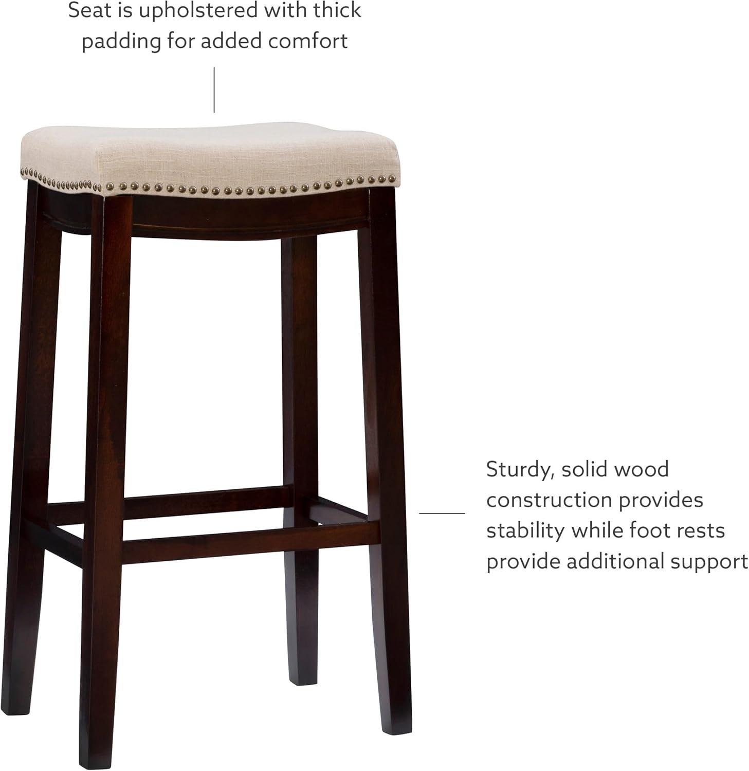 Linon Claridge Backless Wood Counter Stool, 26" Seat Height, Dark Walnut Finish with Beige Linen Fabric