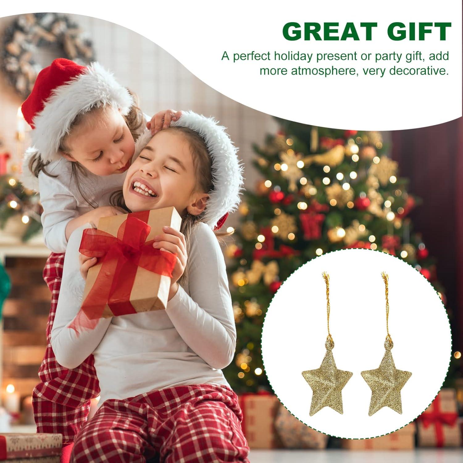 30Pcs Mini Gold Glitter Star Pendant Christmas Tree Hanging Decorations Xmas Star Pendant Tree Ornament Decoration for Christmas