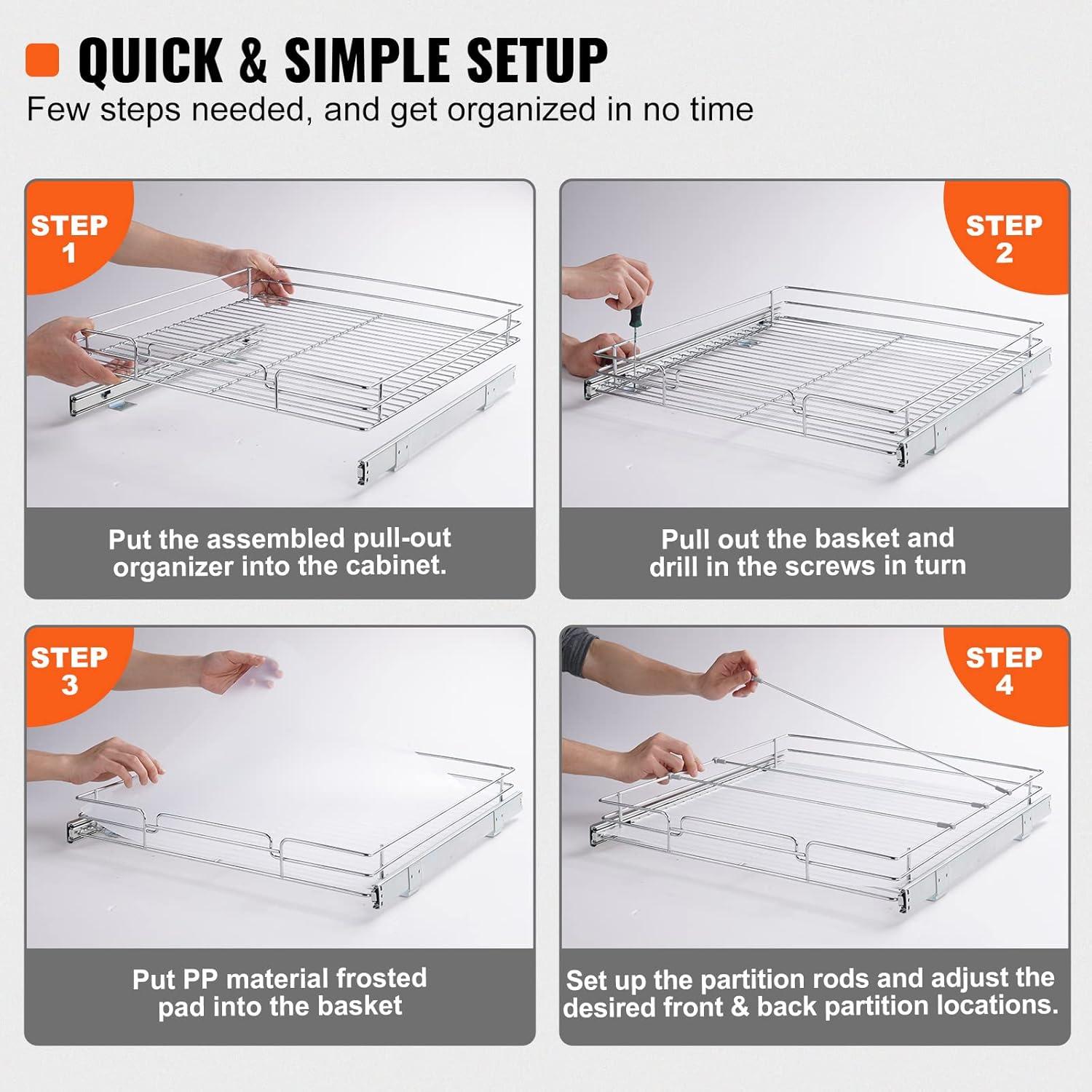 Under Sink Pull Out Drawer Organizer Shelves for Kitchen Cabinets 20"W x 21"D