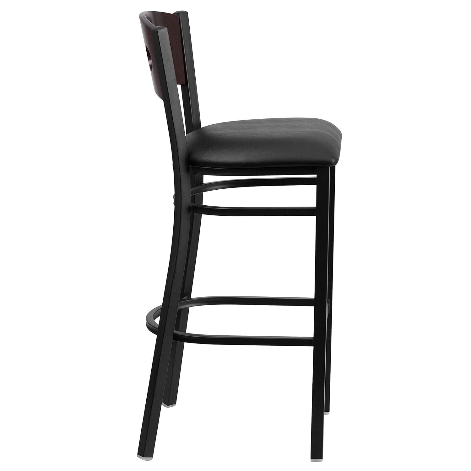 Flash Furniture HERCULES Series Black 3 Circle Back Metal Restaurant Barstool - Walnut Wood Back, Black Vinyl Seat