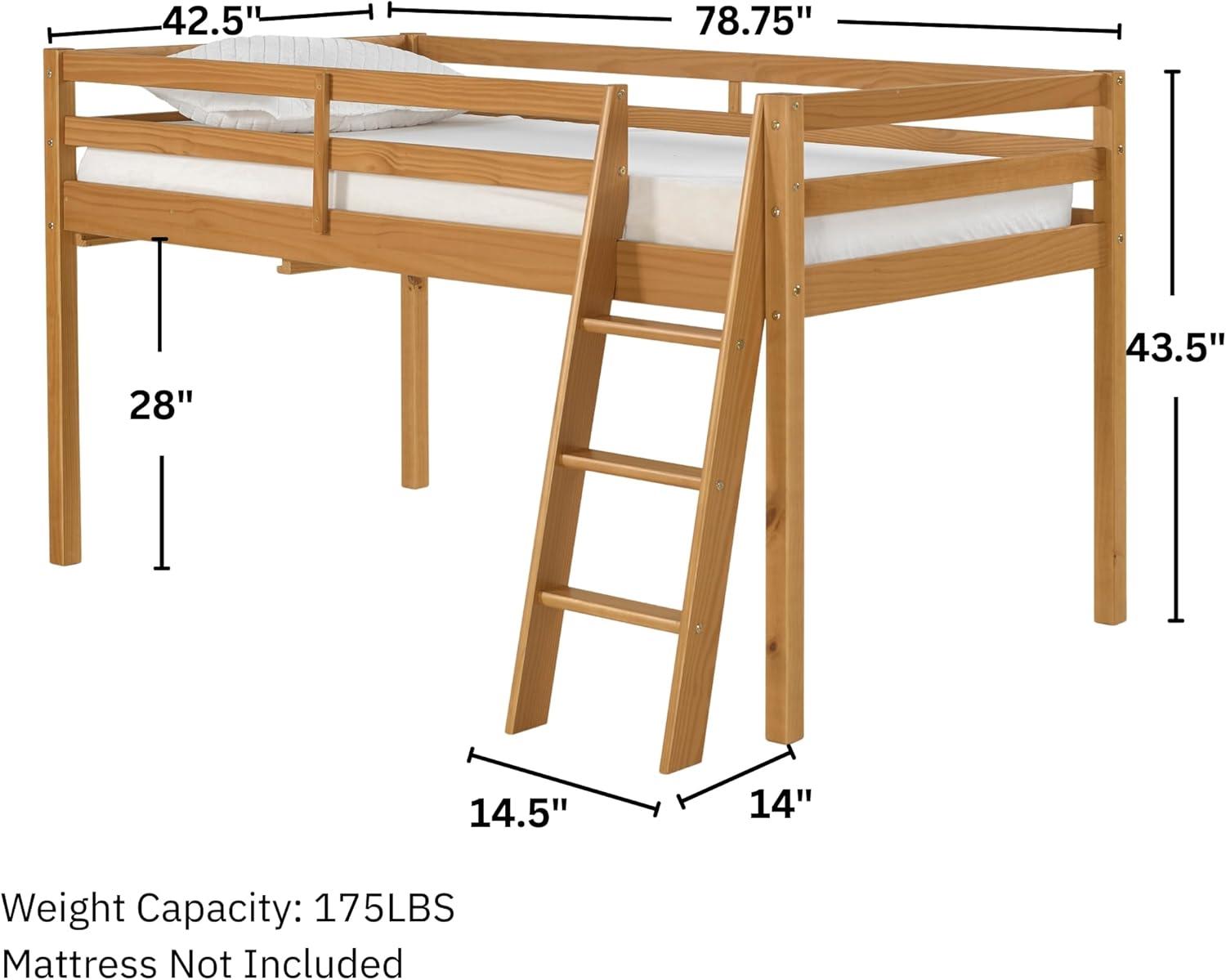 Kwinana Roxy Twin Size Junior Wood Loft Bed, Sturdy Wooden Frame for Kids - Includes Built-in Side Desk & Open Shelving for Storage, Children's Furniture
