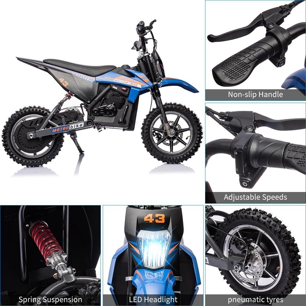 Blue 36V Electric Dirt Bike with LED Headlight