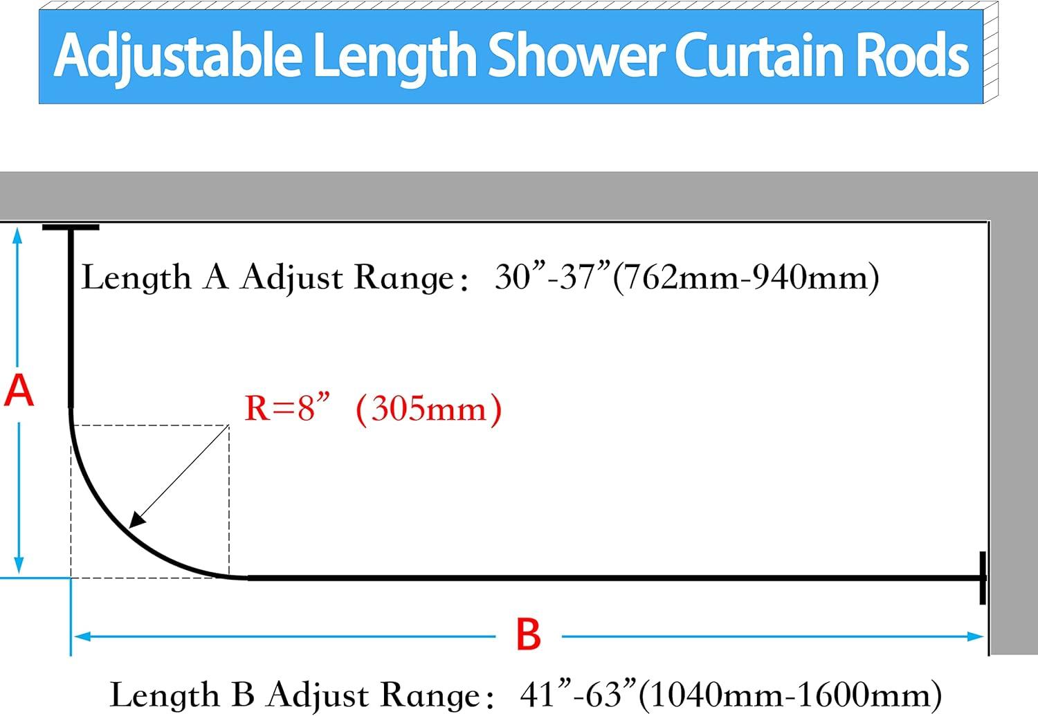 Corner Shower Curtain Rod, Shower Curtain Rod, Size 60"x30", Sliver Color, Stainless Steel 304, Adhesive L Shaped Shower Curtain Rod, No Drill L Shape Shower Curtain Rod for Bathtub