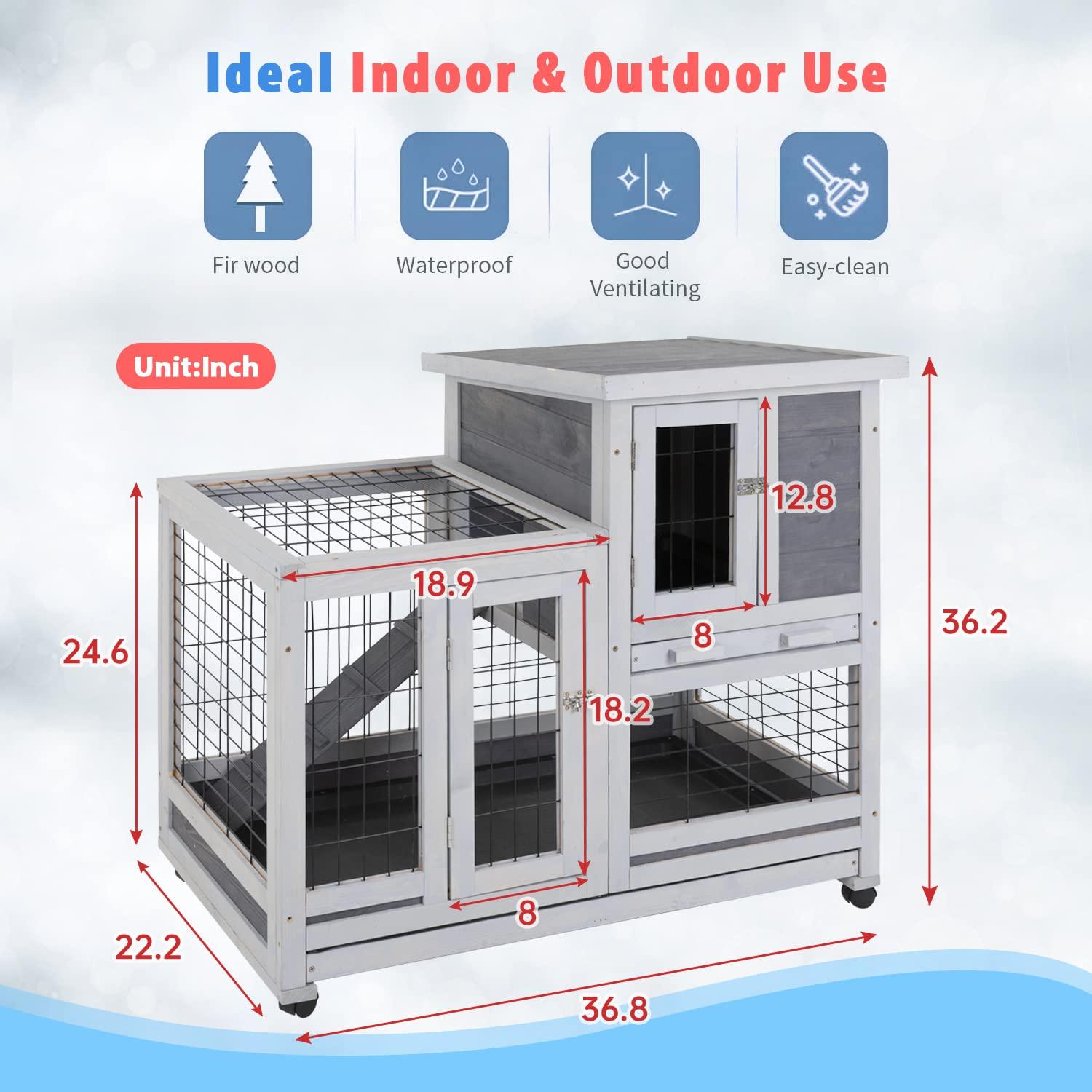 BestPet Rabbit Cage Wooden Rabbit Hutch Two Layers Chicken Coop Outdoor Indoor Guinea Pig Cage Bunny Cage Waterproof Roof Bunny Hutch with Casters and Tray