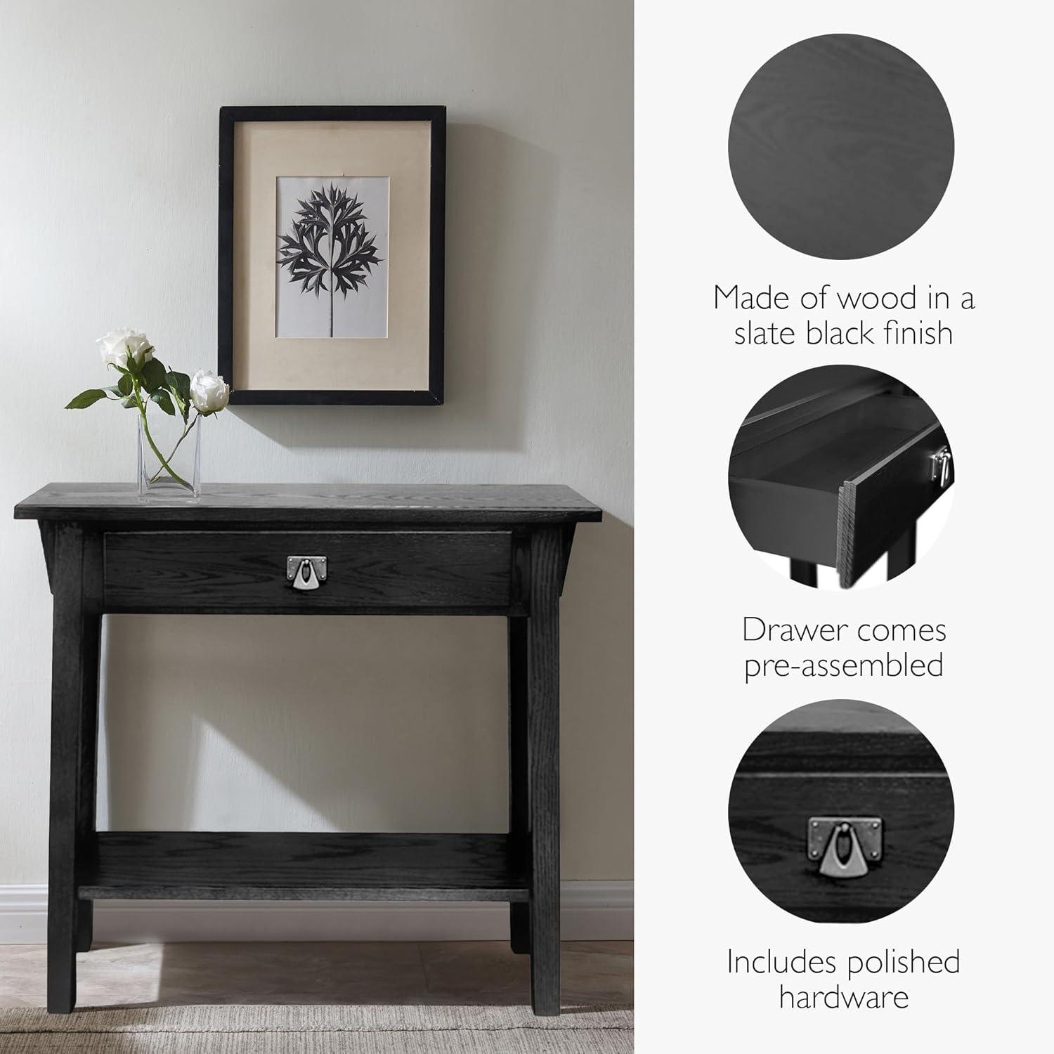 Favorite Finds Mission Hall Stand Slate Finish - Leick Home: Compact Wood Entryway Table with Drawer, CARB Certified