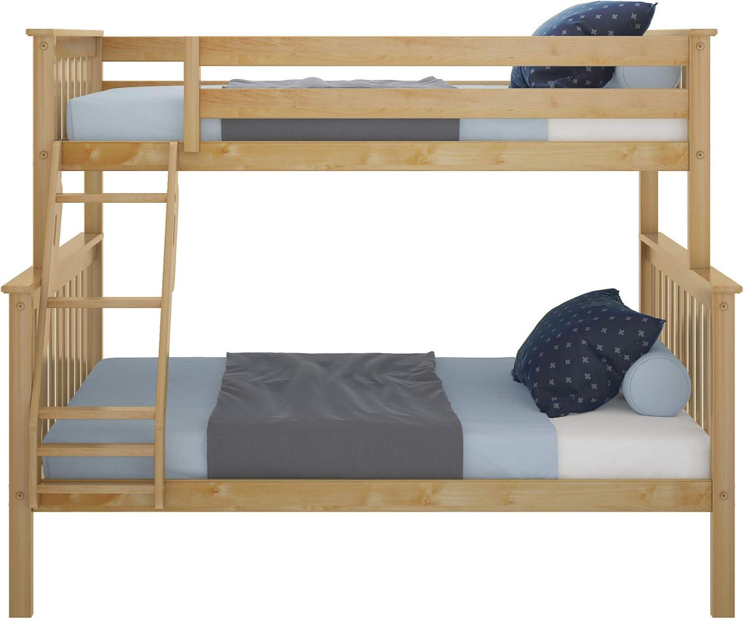 Max & Lily Bunk Bed Twin over Full Size, Solid Wood Bunk Beds with Ladder for Kids