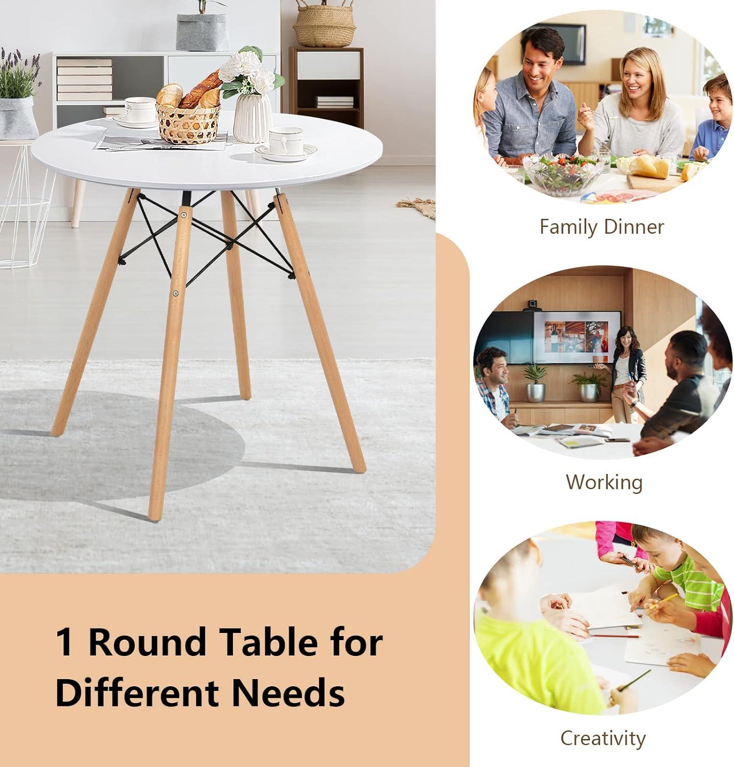 Costway Dining Table Round White Modern Dining Table 31.5'' W/Solid Wooden Leg For Kitchen