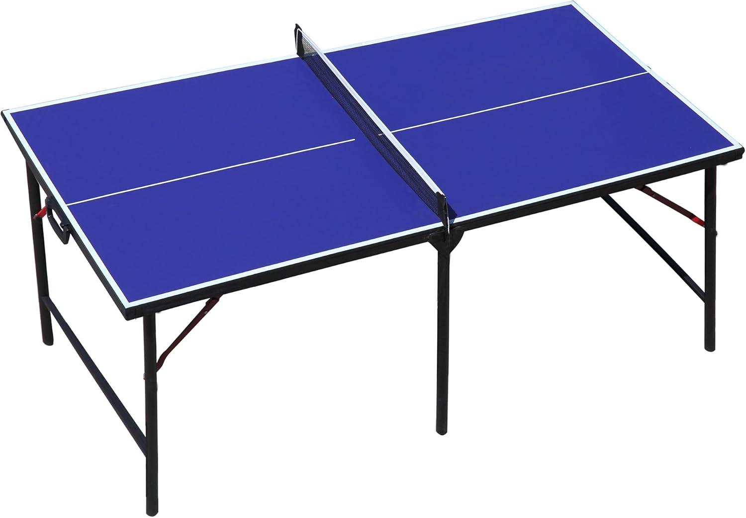 Compact 60" Blue Melamine Folding Indoor Table Tennis Table with Accessories