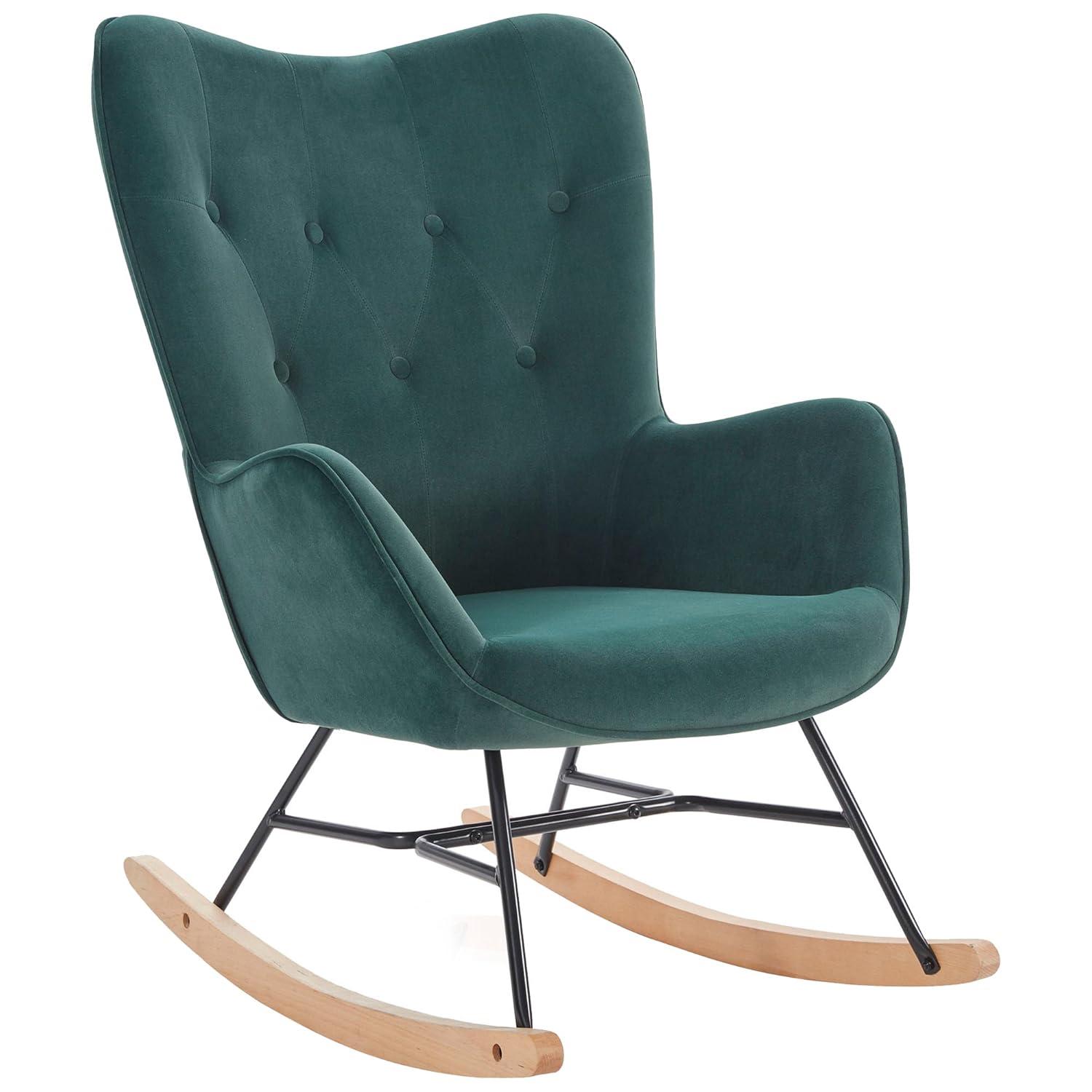 Channel Velvet High Back Arms Rocking Accent Chair