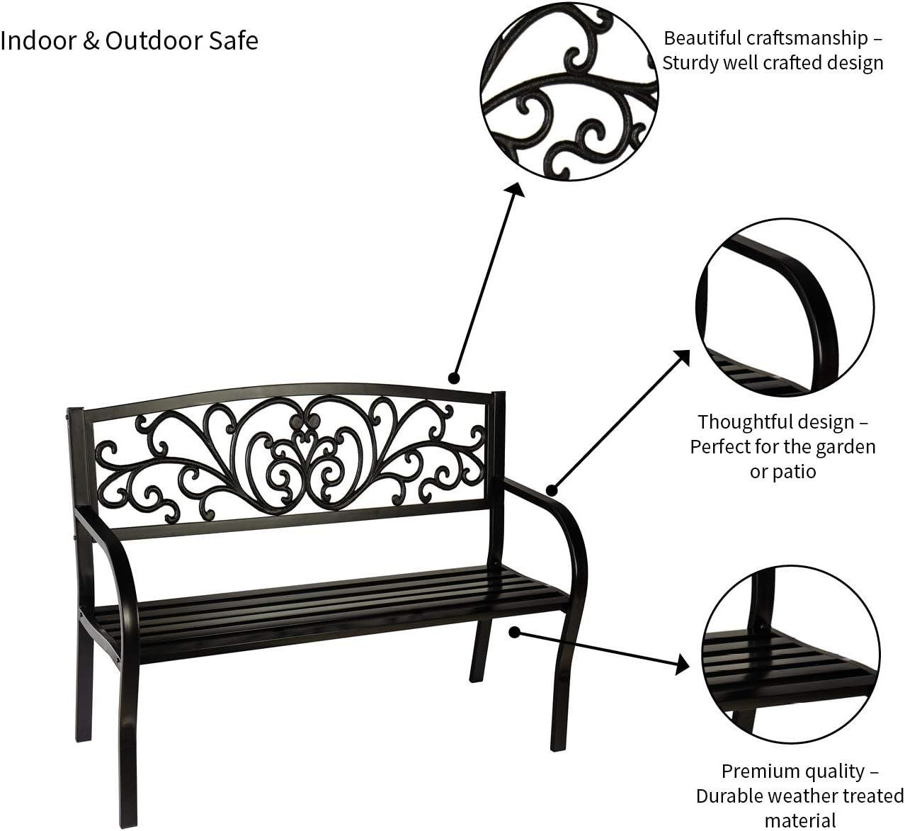 Evergreen Blooming Garden Metal Bench, Black