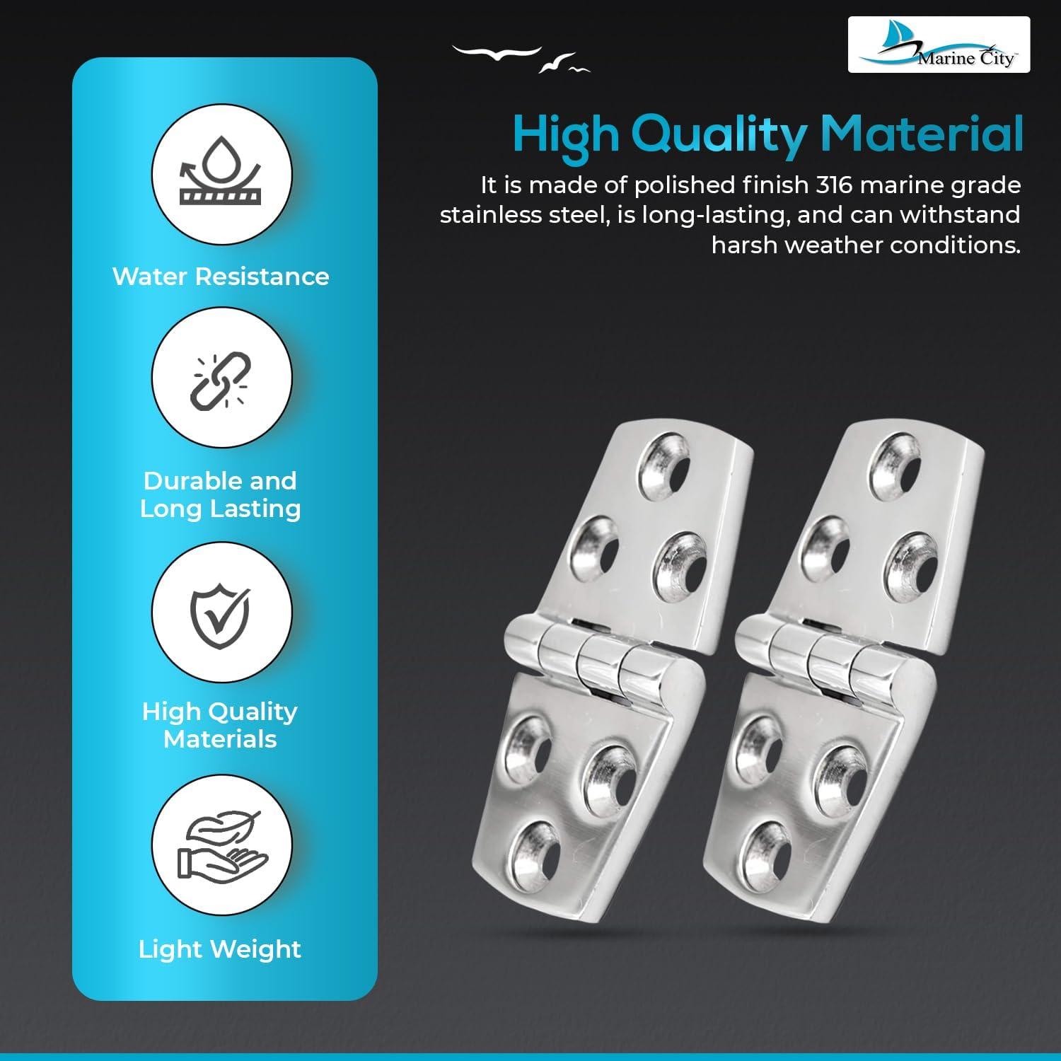 Marine City Pair of Stainless-Steel Marine Hatch Strap Hinge7-1/4" 1-5/8"