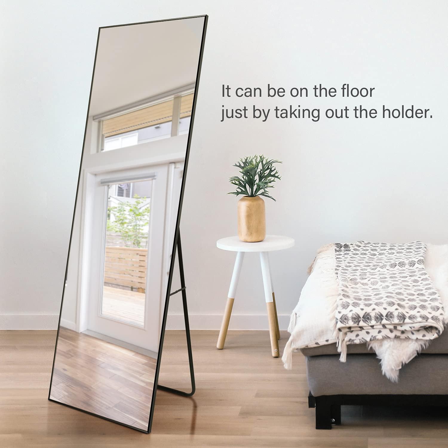 YSSOA Full Length Mirror - Standing & Leaning, Large Bedroom Mirror with Black Aluminium Frame, 65"x22"