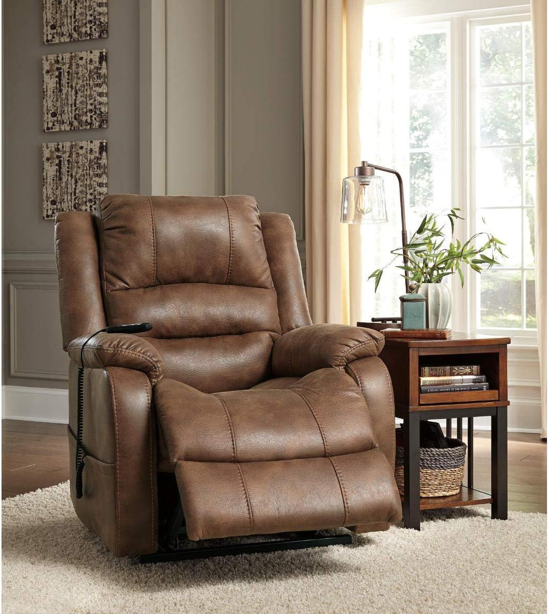 Saddle Brown Faux Leather Power Lift Recliner with Metal Frame