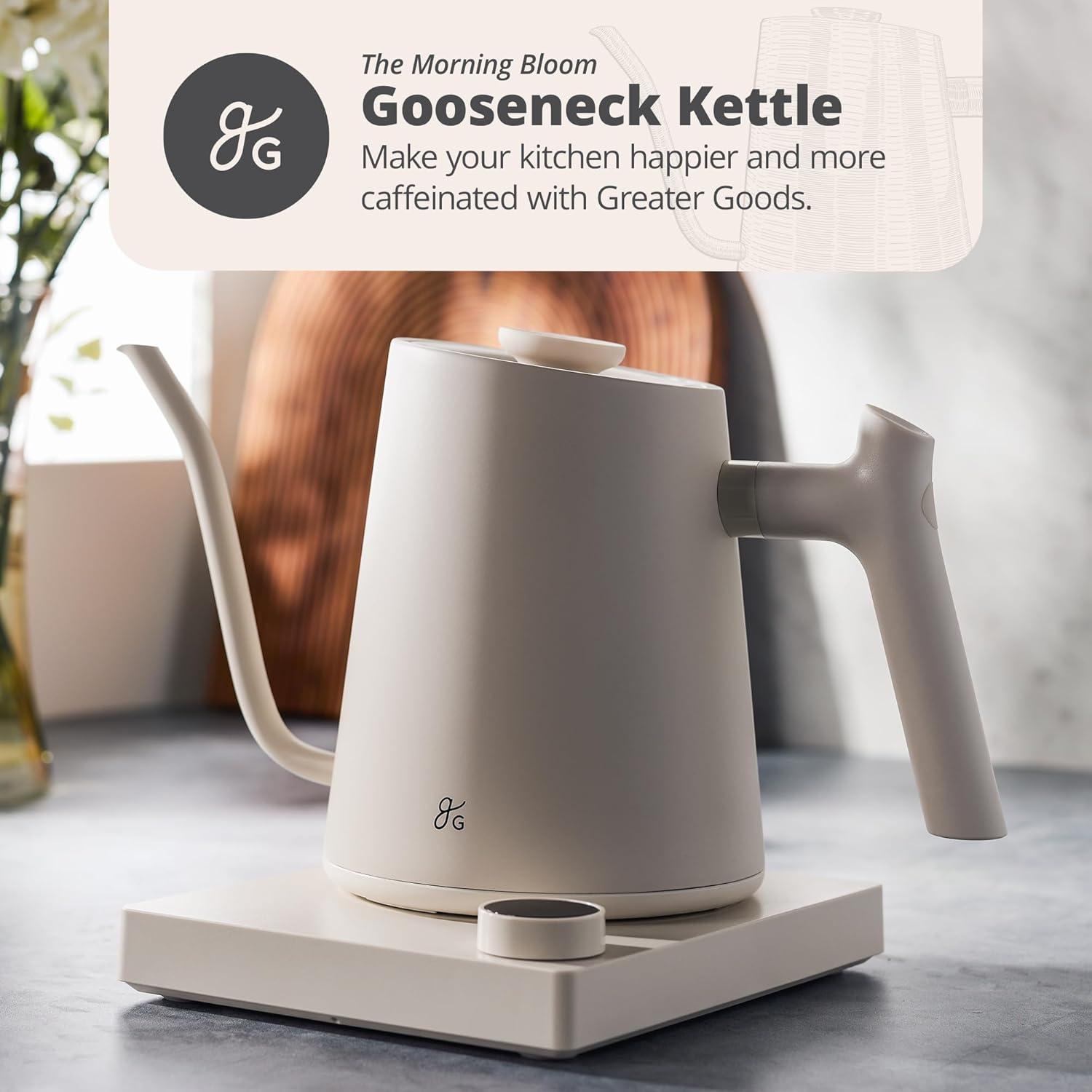 Greater Goods Electric Gooseneck Kettle with a Counterbalanced Handle, Perfect for Tea and Pour Over Coffee, Designed in St. Louis,1200 Watt (Birch White)