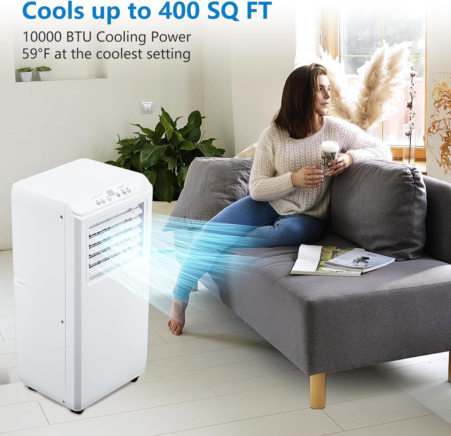 Portable Air Conditioner 3 in 1 with Remote Cool, 10000 BTU(ASHRAE) / 6500 BTU (SACC), Dehumidifier & Fan Modes For Home Up To 450 Sq.Ft, Installation Kit For Room, Office, Dorm, Bedroom